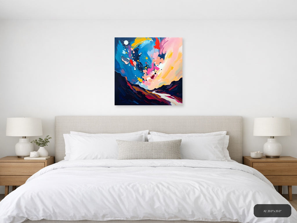 Abstract Colorful Landscape with Moon - Modern Wall Art — A2 / Bedroom