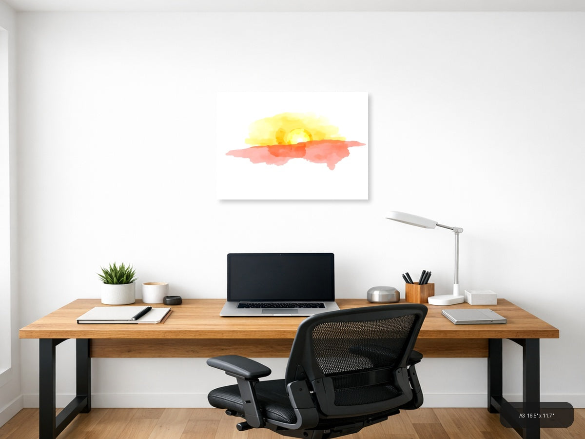 Sunrise Desert Landscape Watercolor Wall Art — A3 / Office