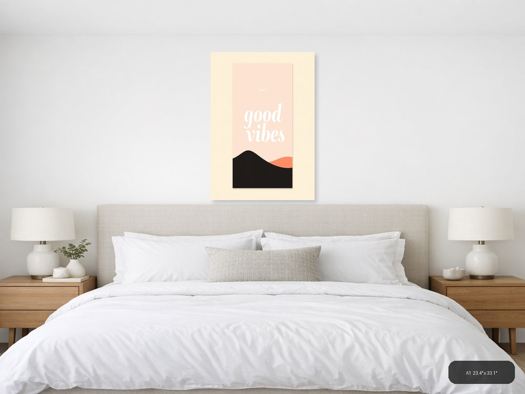 Only Good Vibes Minimalist Pink & Black Wall Art — A1 / Bedroom