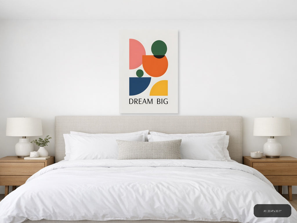 Minimalist Geometric Shapes Dream Big Motivational Wall Art — A1 / Bedroom