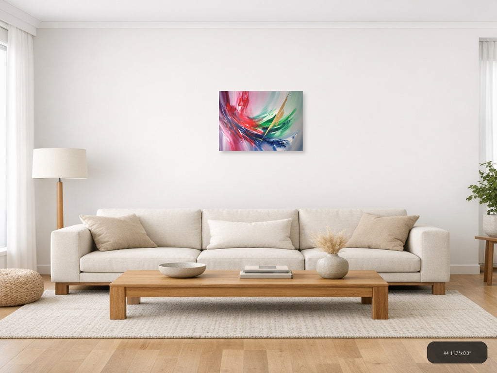 Abstract Fluid Motion Pink Red Green Blue Wall Art — A4 / Living Room