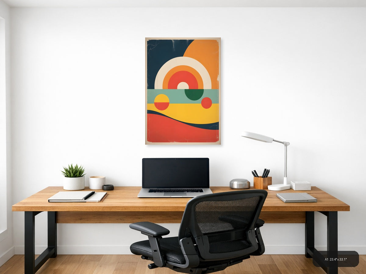 Vintage Retro Sunset Landscape Abstract Wall Art — A1 / Office
