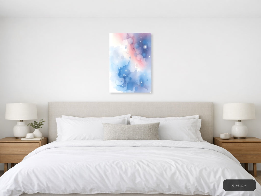 Abstract Watercolor Blue Pink Bokeh Particles Wall Art — A2 / Bedroom