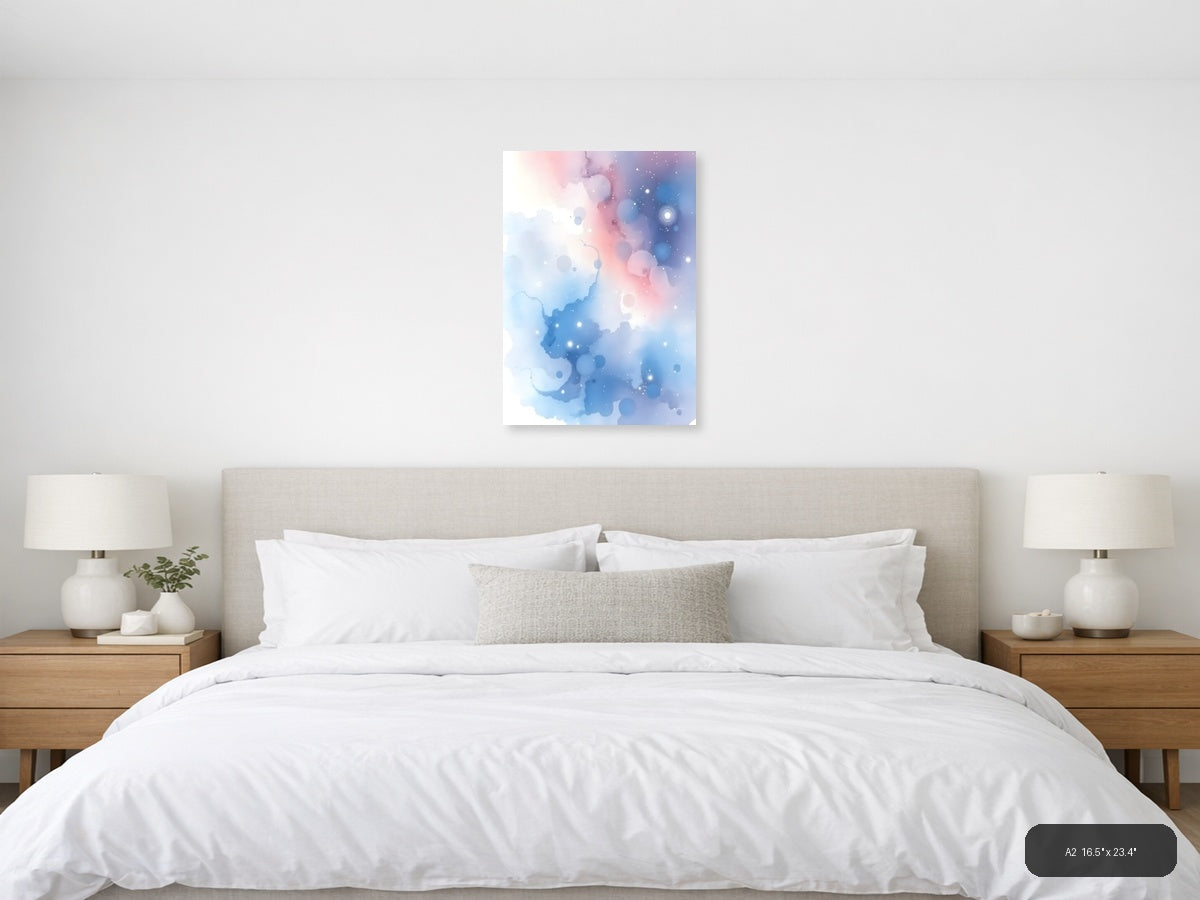 Abstract Watercolor Blue Pink Bokeh Particles Wall Art — A2 / Bedroom