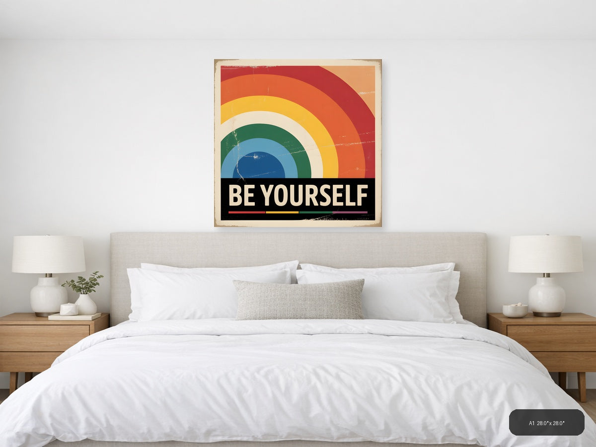Be Yourself Rainbow Vintage Retro Wall Art — A1 / Bedroom