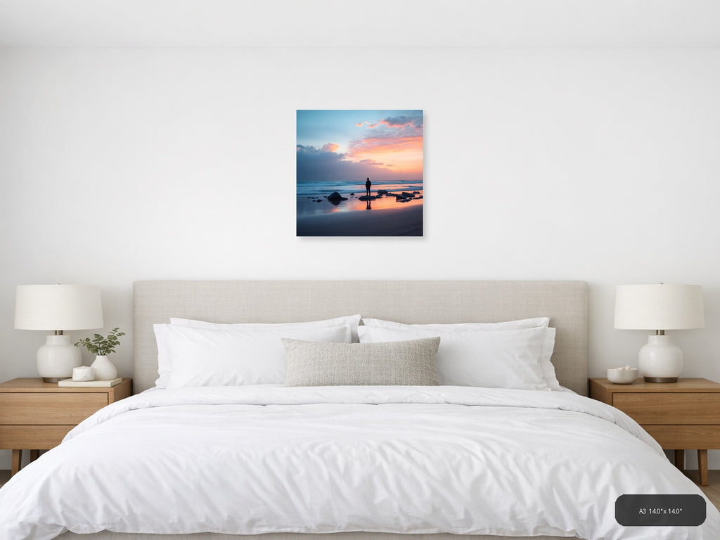 Minimalist Sunset Beach Silhouette Wall Art — A3 / Bedroom