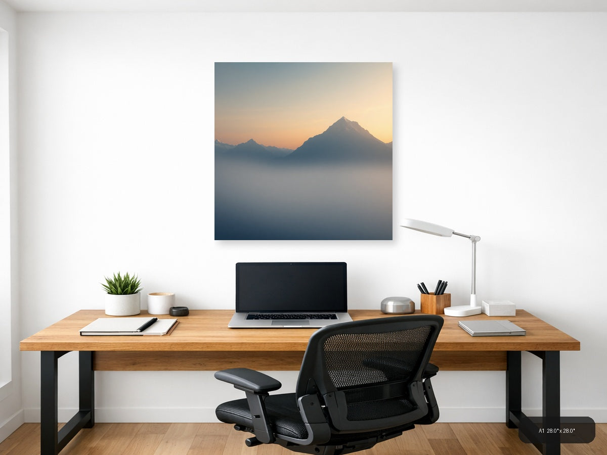 Misty Mountain Peak Minimalist Sunrise Wall Art — A1 / Office