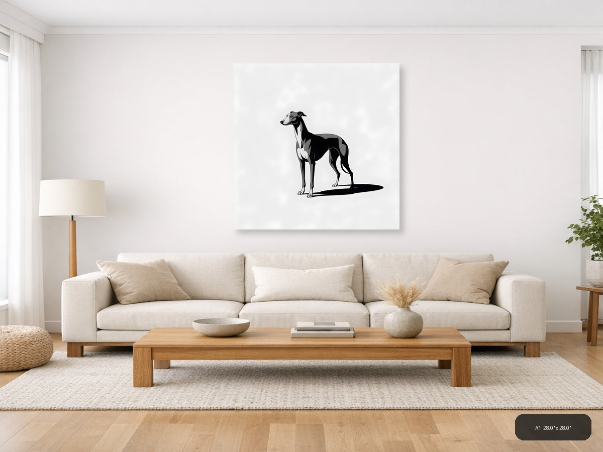 Minimalist Black and White Greyhound Dog Wall Art — A1 / Living Room