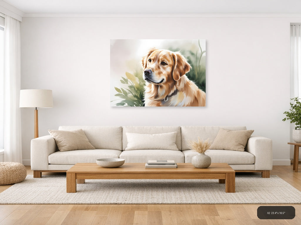 Golden Retriever Portrait Watercolor Wall Art — A2 / Living Room