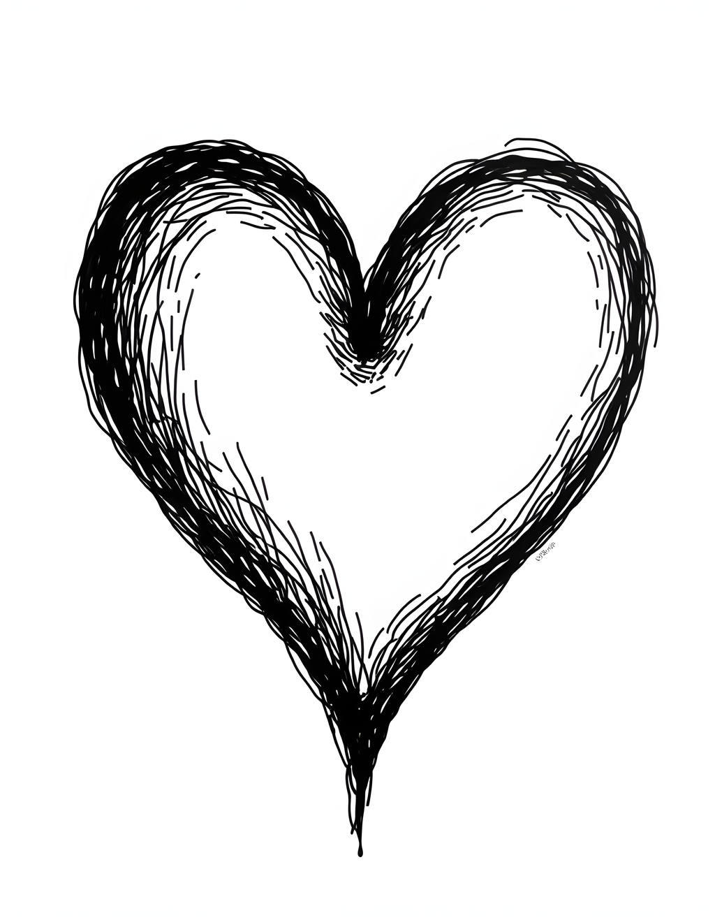 Hand-Drawn Heart Line Art Black Ink Wall Art