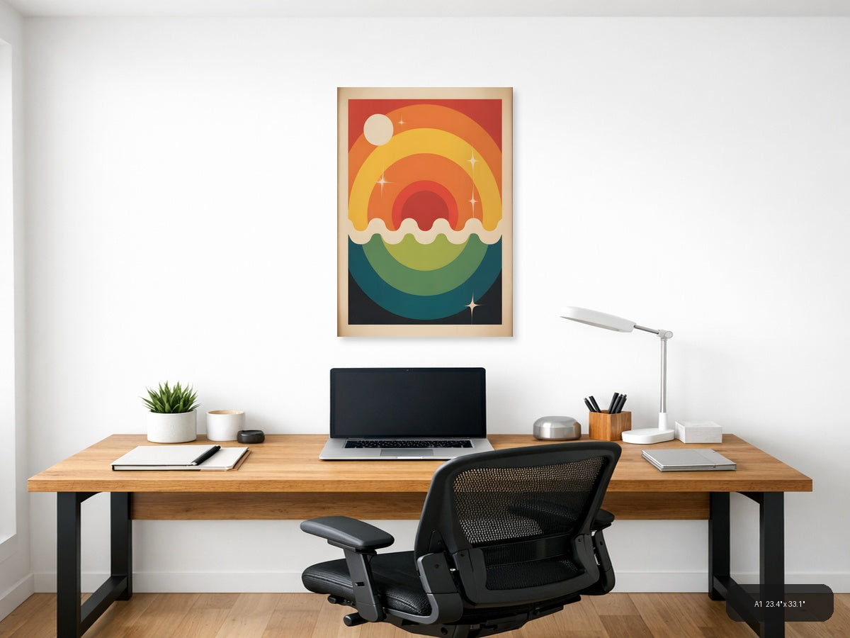 Vintage Rainbow Sunset Landscape Wall Art — A1 / Office