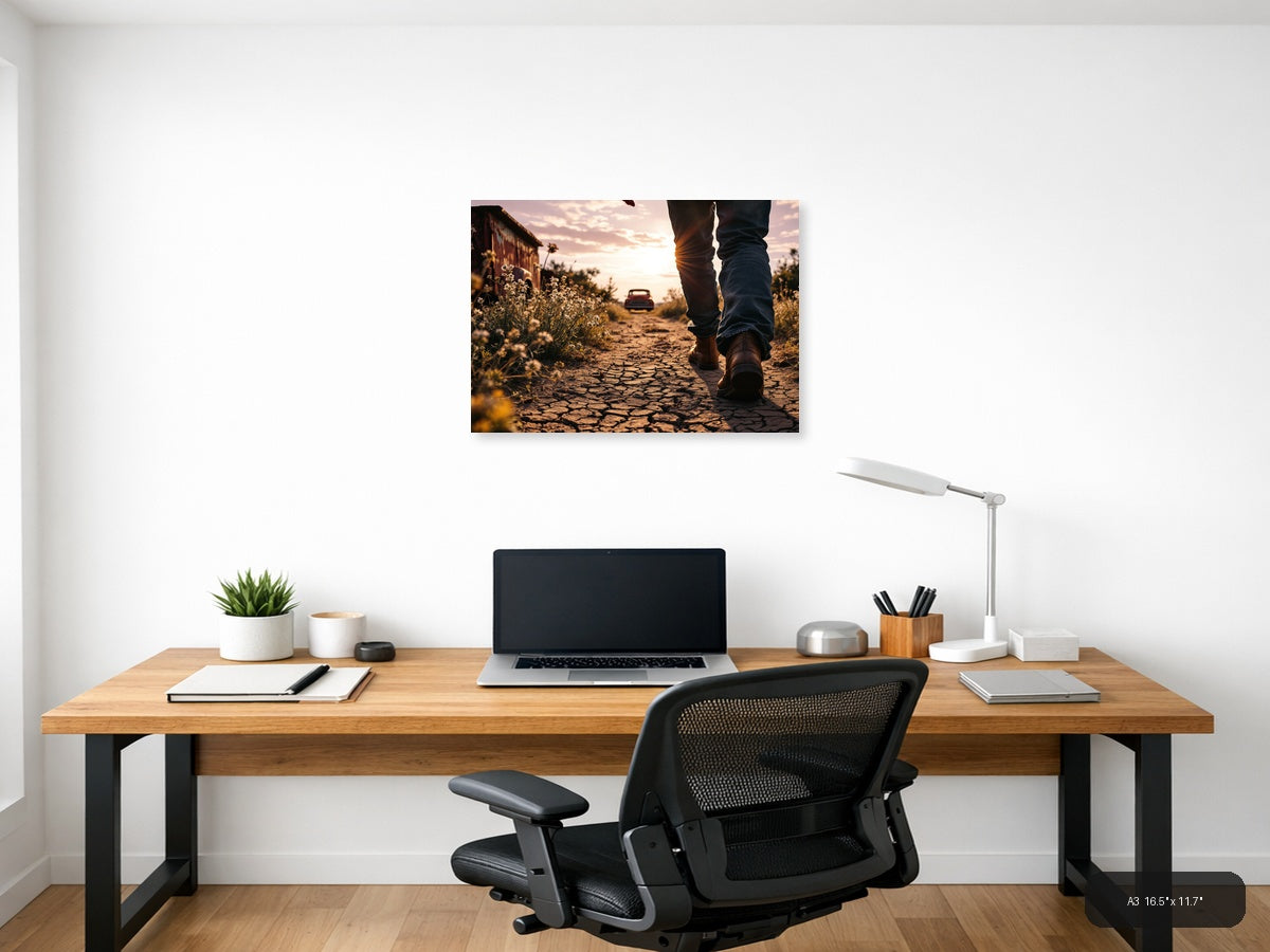 Vintage Desert Road Walk at Sunset Wall Art — A3 / Office