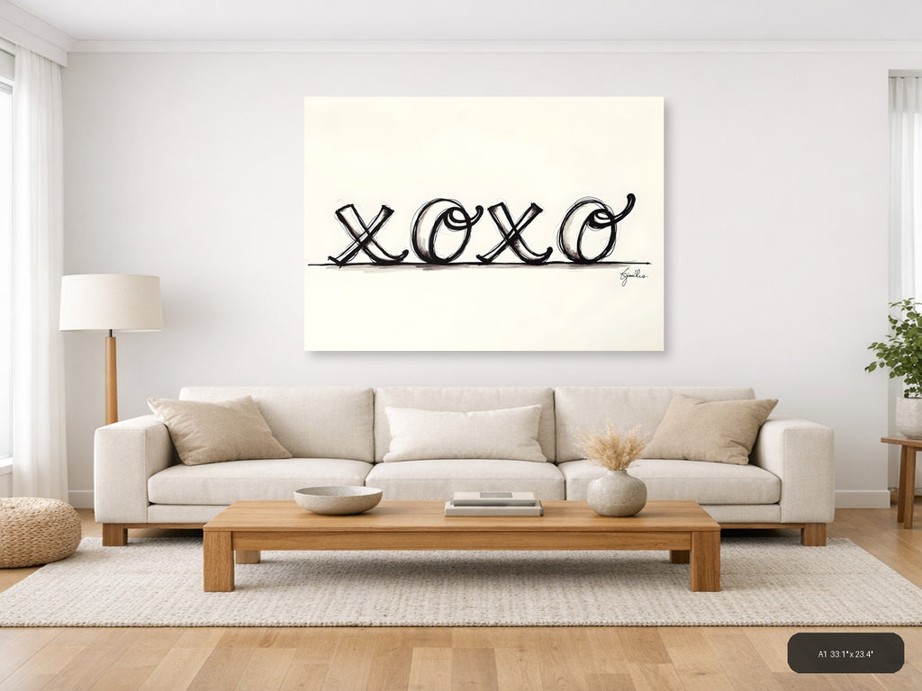 XOXO Line Art Sketch - Minimalist Black & White Wall Art — A1 / Living Room