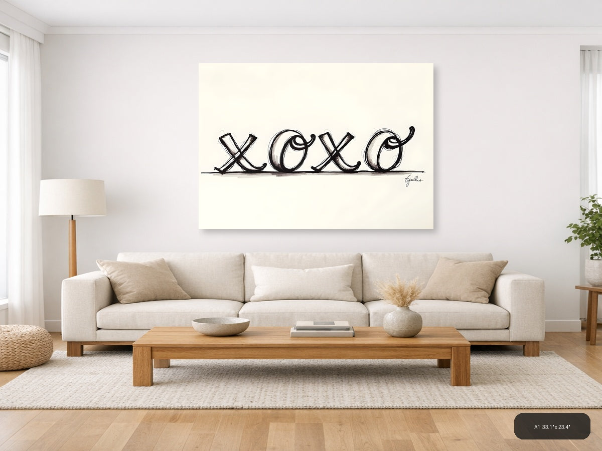 XOXO Line Art Sketch - Minimalist Black & White Wall Art — A1 / Living Room