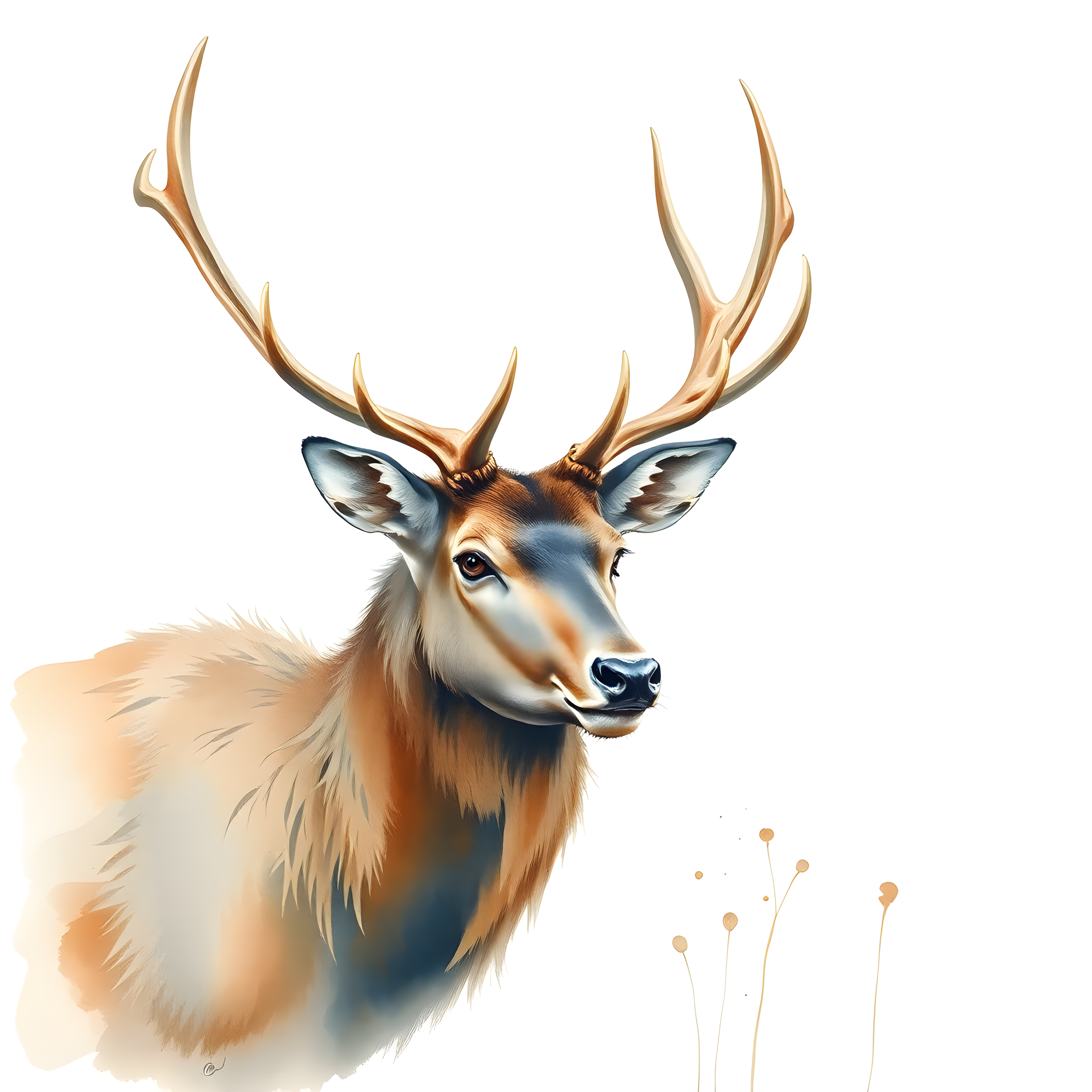 Majestic Deer with Antlers Watercolor Wall Art