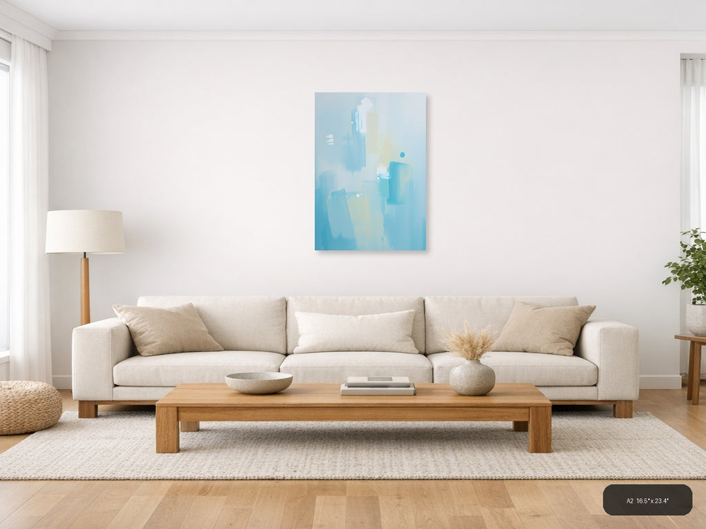 Abstract Blue and White Minimalist Composition Wall Art — A2 / Living Room