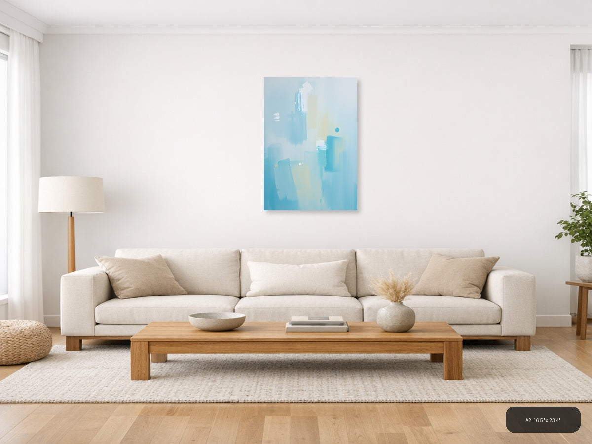 Abstract Blue and White Minimalist Composition Wall Art — A2 / Living Room