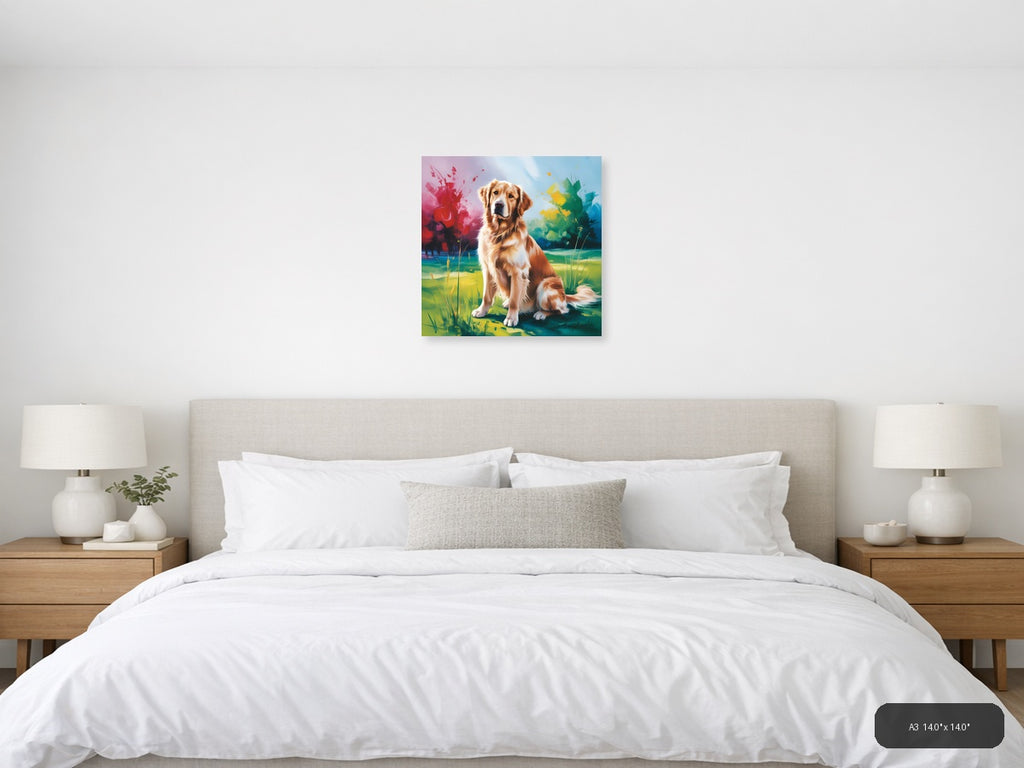 Golden Retriever Abstract Watercolor Dog Wall Art — A3 / Bedroom