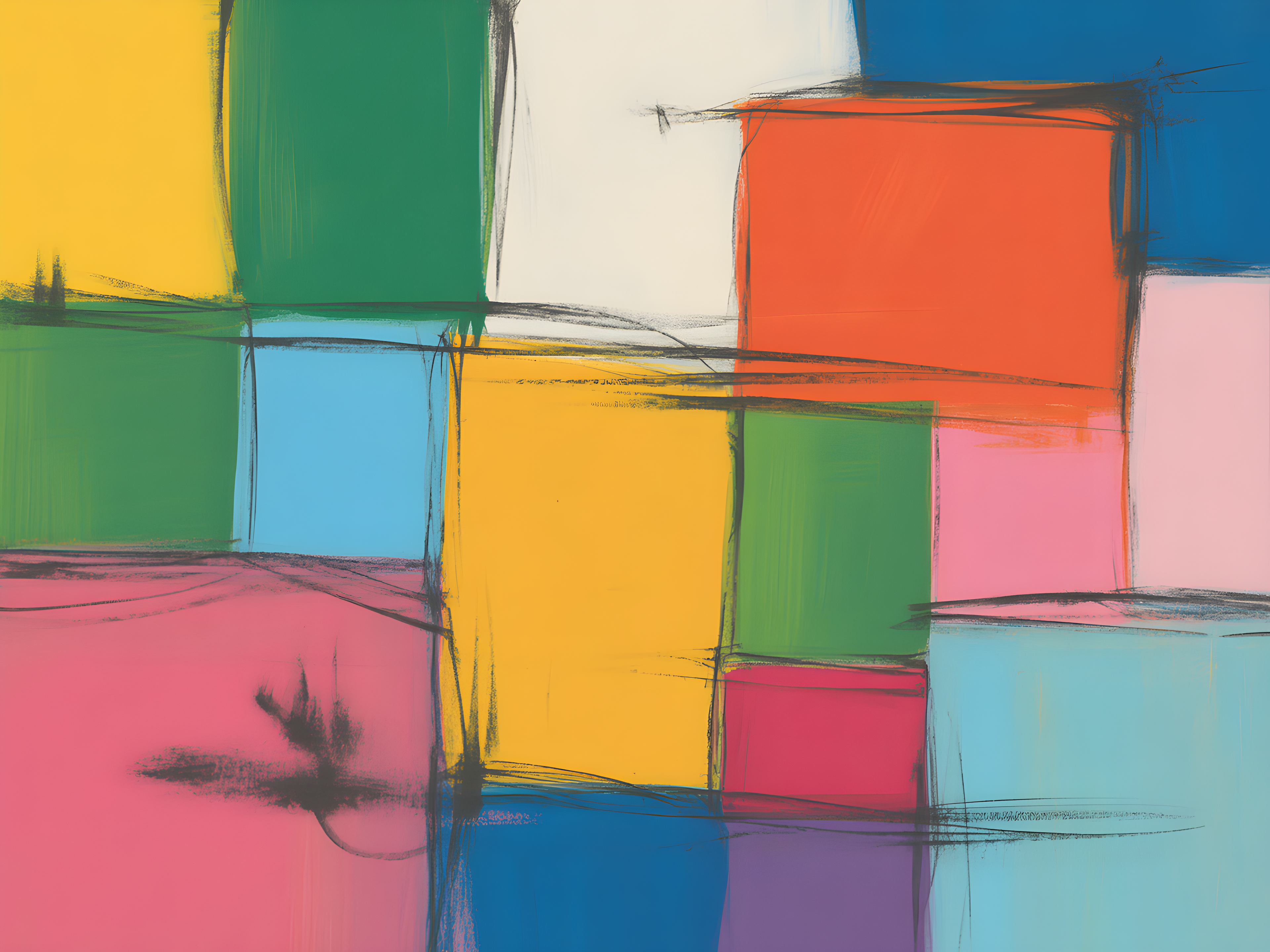 Colorful Abstract Grid Modern Geometric Wall Art
