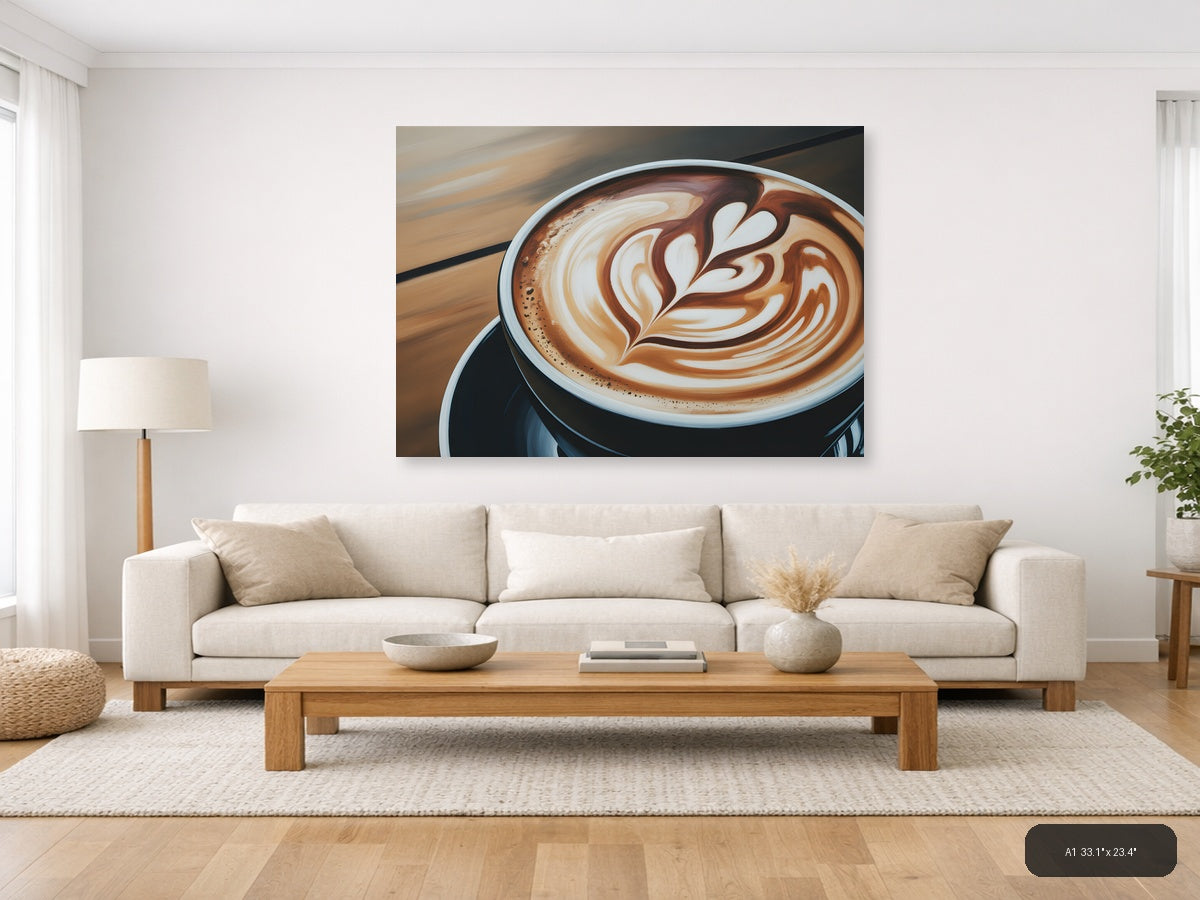 Abstract Latte Art Coffee Cup Landscape Wall Art — A1 / Living Room