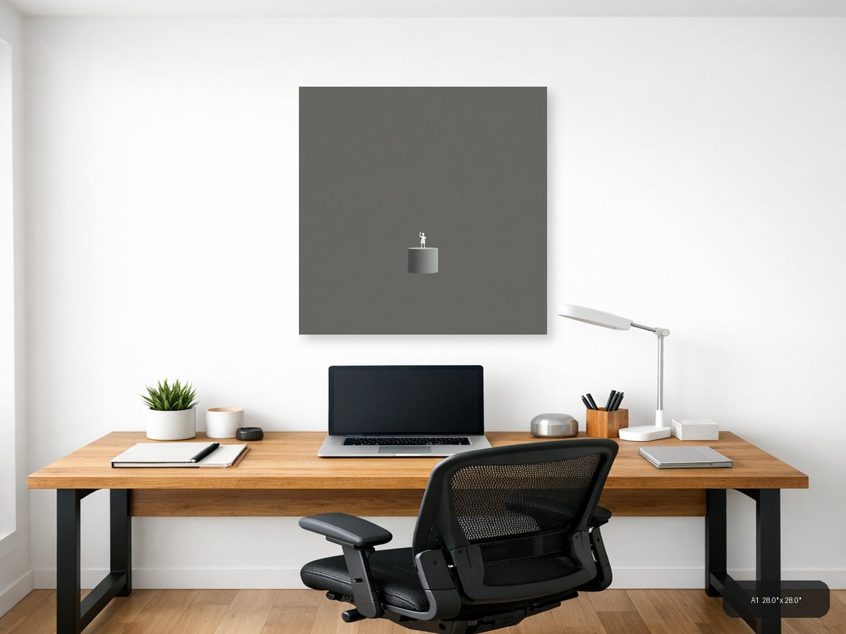 Minimalist Figure on Cylinder - Gray Minimalist Wall Art — A1 / Office