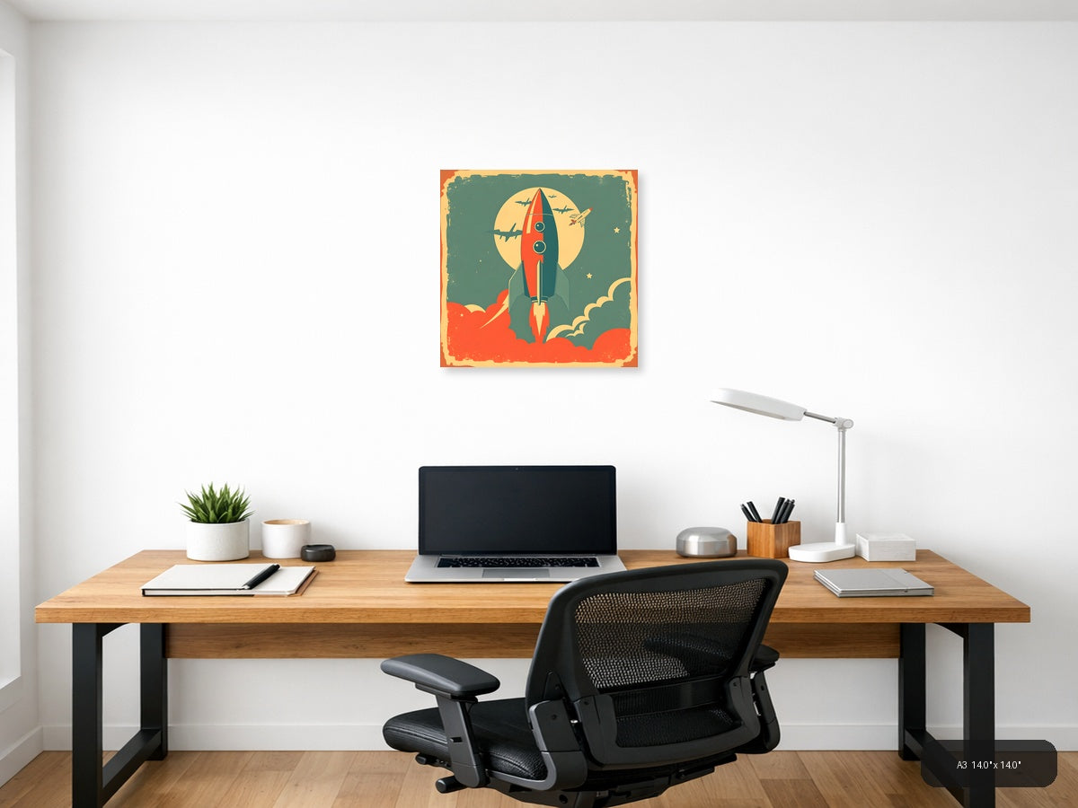 Vintage Rocket Launch Retro Space Wall Art — A3 / Office