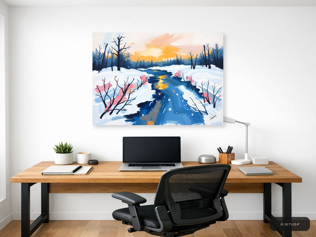 Winter Stream Abstract Landscape Canvas Wall Art — A1 / Office