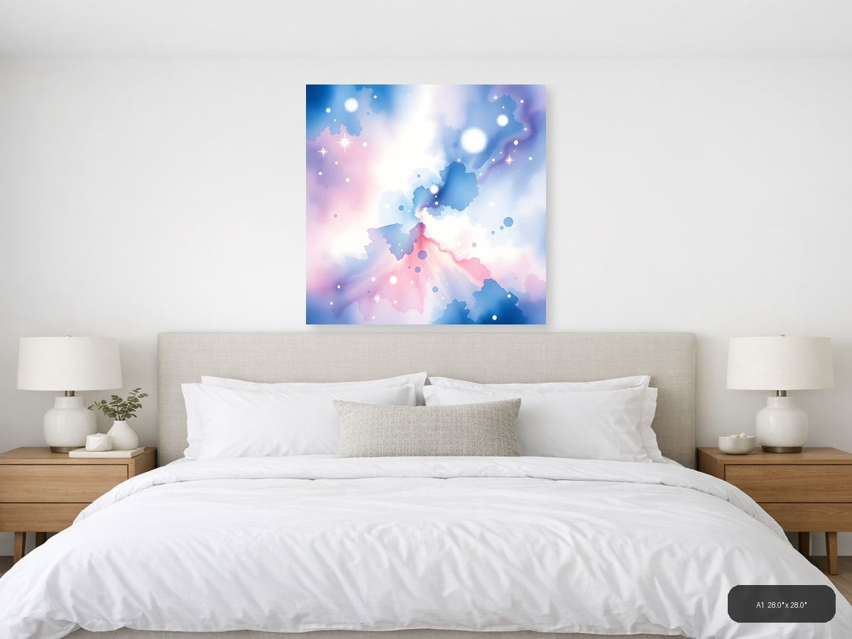 Abstract Watercolor Map with Pink and Blue Gradient Wall Art — A1 / Bedroom