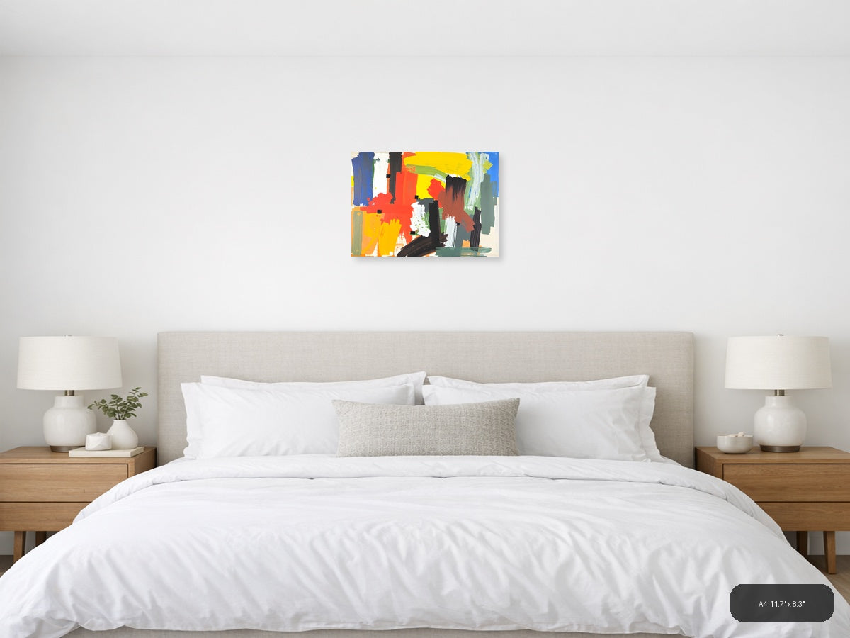 Vibrant Abstract Expressionist Composition Wall Art — A4 / Bedroom