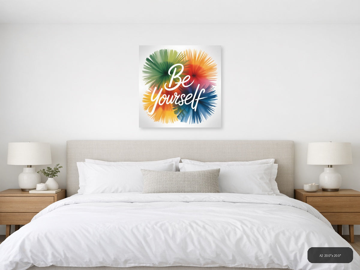 Be Yourself Watercolor Rainbow Burst Square Wall Art — A2 / Bedroom