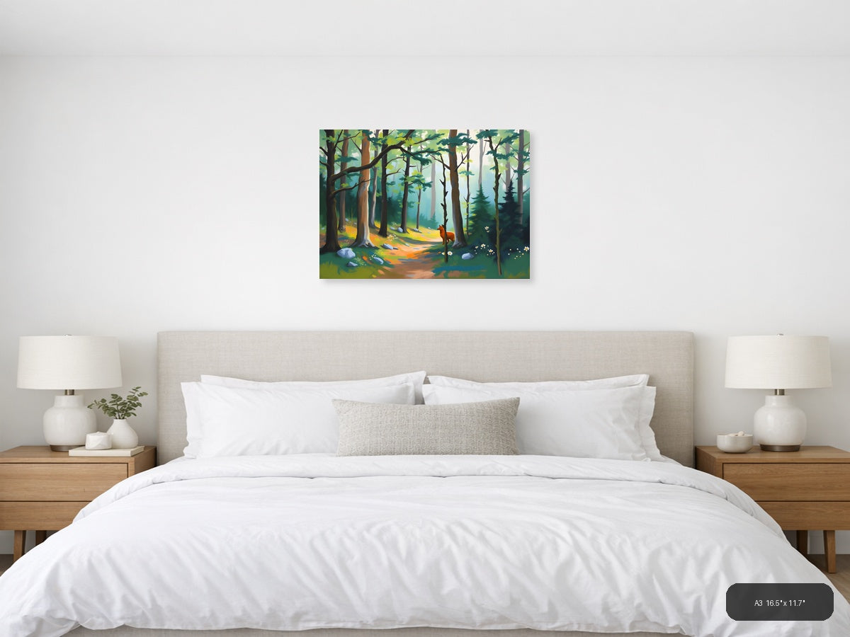 Forest Path with Fox - Modern Landscape Wall Art — A3 / Bedroom