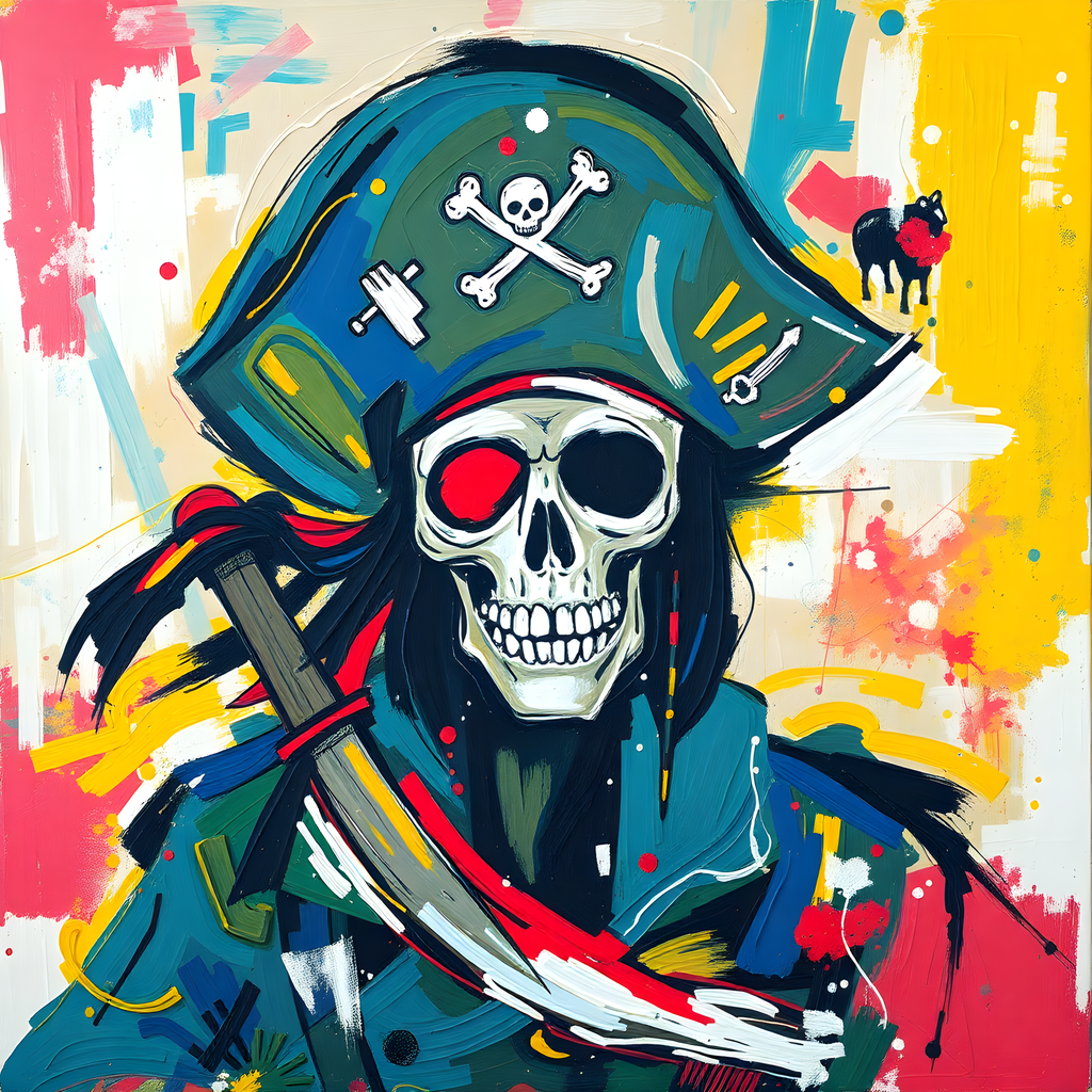 Pirate Skull Abstract Pop Art Colorful Wall Art
