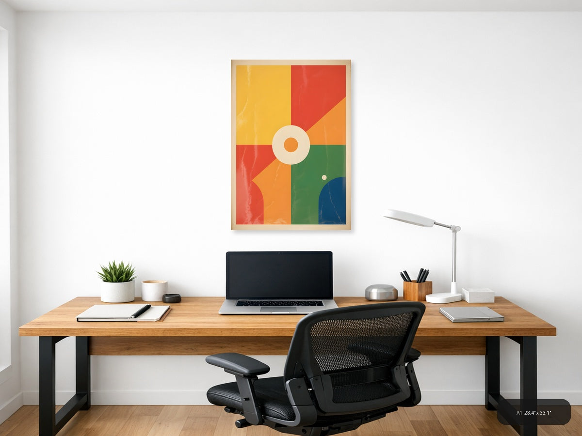 Vintage Retro Abstract Geometric Color Blocks Wall Art — A1 / Office