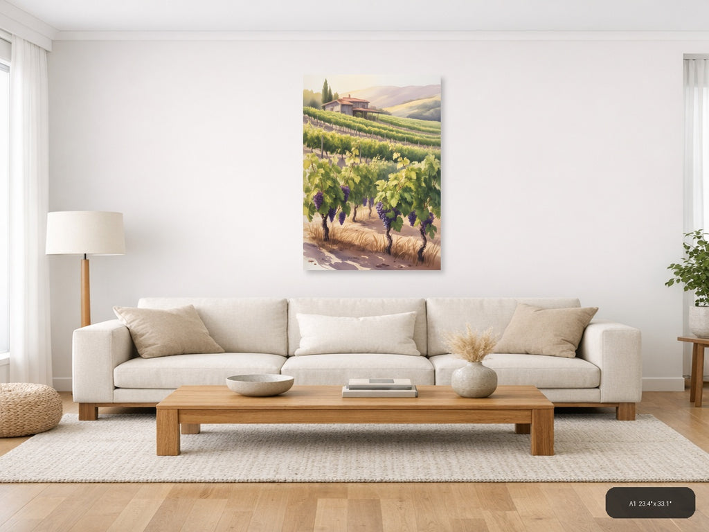Tuscan Vineyard Villa Watercolor Wall Art — A1 / Living Room