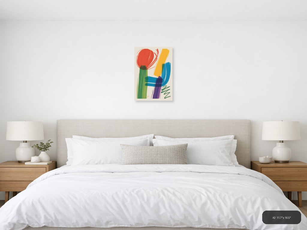 Colorful Abstract Botanical Portrait Wall Art — A3 / Bedroom