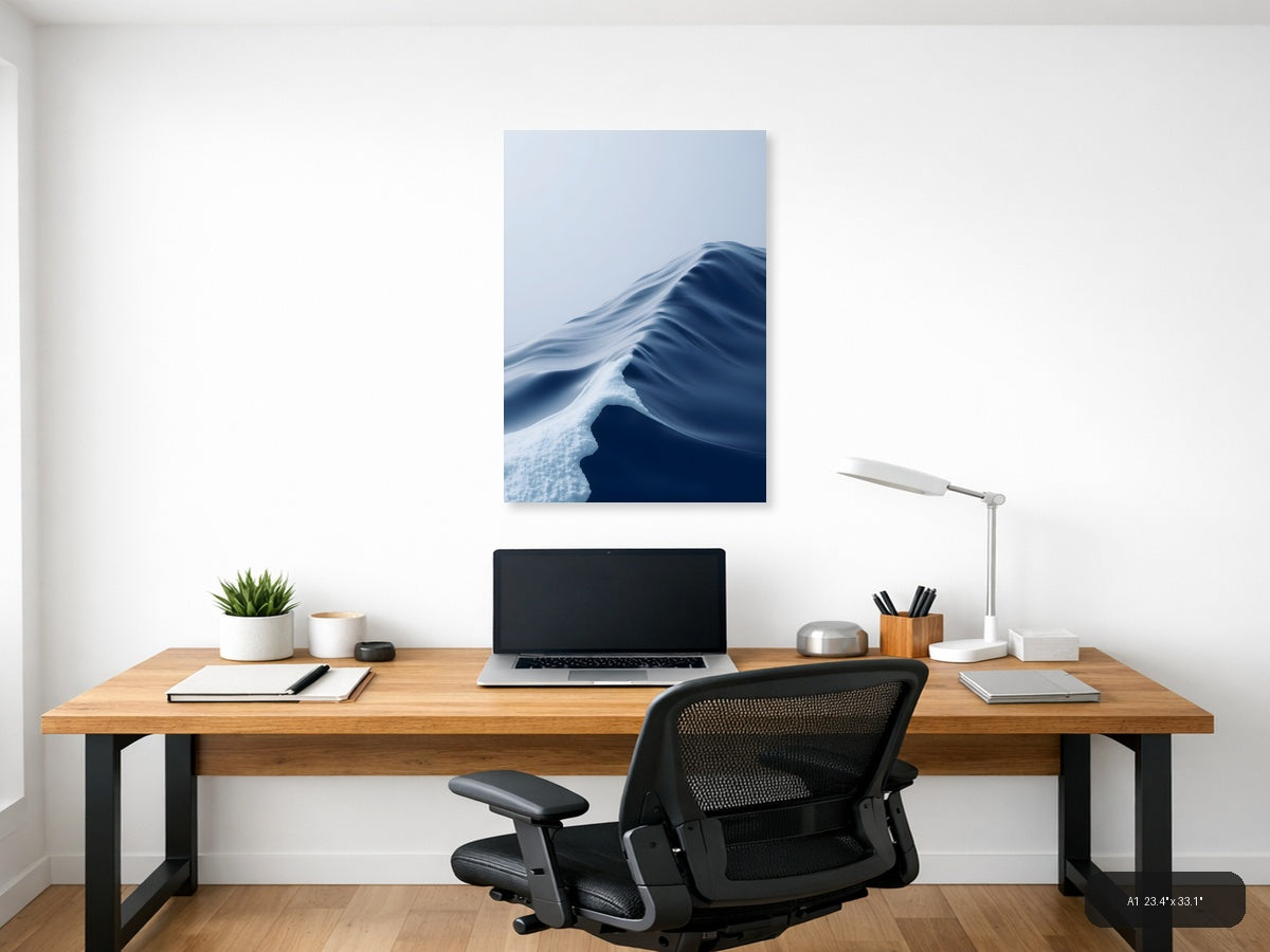 Minimalist Snow Dune Abstract Blue White Wall Art — A1 / Office