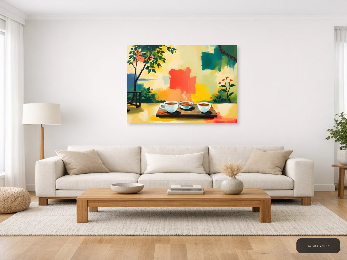 Abstract Coffee Cup Garden - Vibrant Modern Wall Art — A2 / Living Room