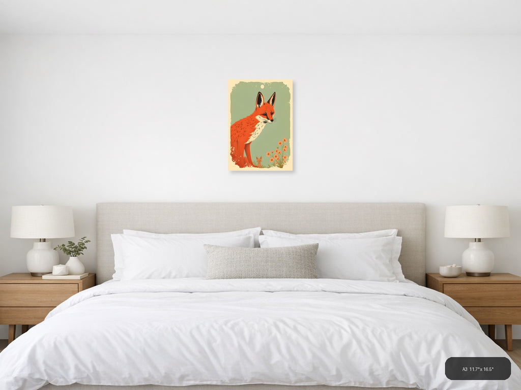 Red Fox and Cat Vintage Botanical Wall Art — A3 / Bedroom