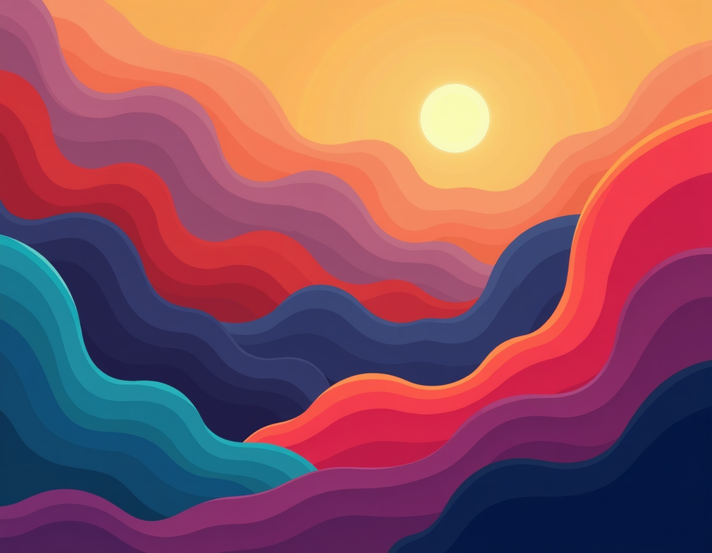 Colorful Abstract Sunset Waves Landscape Wall Art