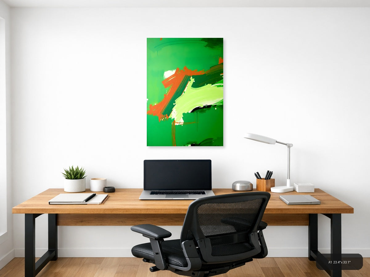 Abstract Orange & Lime Green Brushstroke Portrait Wall Art — A1 / Office