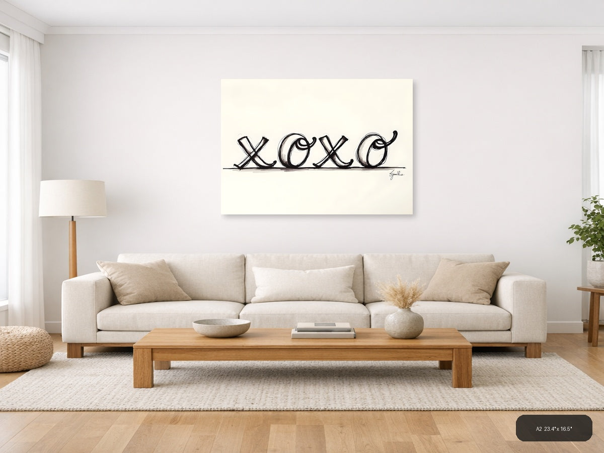 XOXO Line Art Sketch - Minimalist Black & White Wall Art — A2 / Living Room