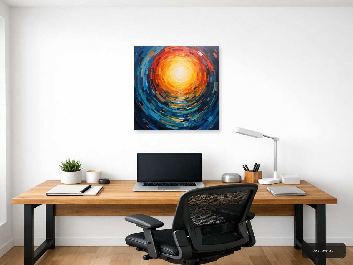 Abstract Concentric Sun Burst Orange Blue Wall Art — A2 / Office
