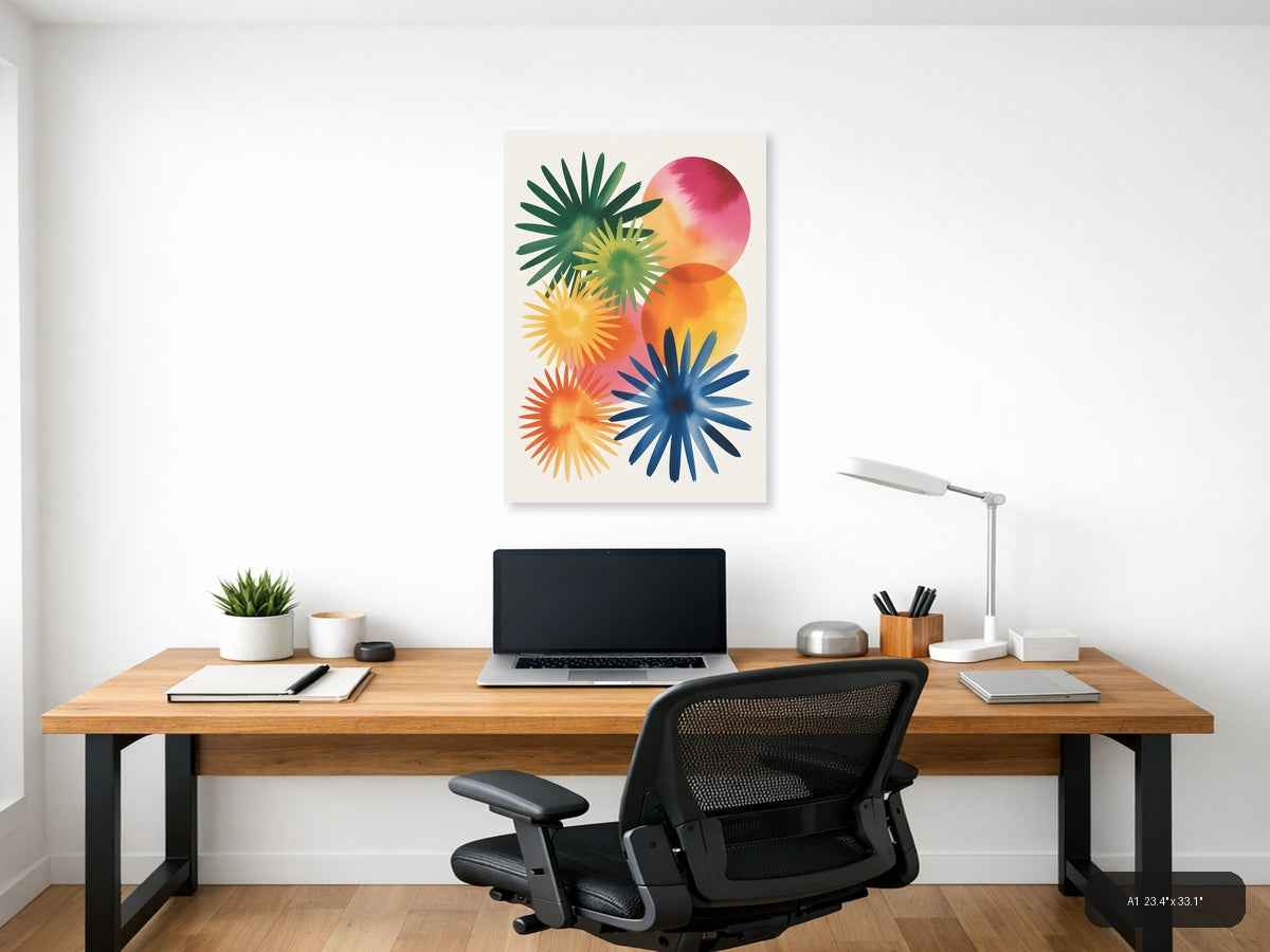 Colorful Watercolor Sunflowers & Circles Wall Art — A1 / Office