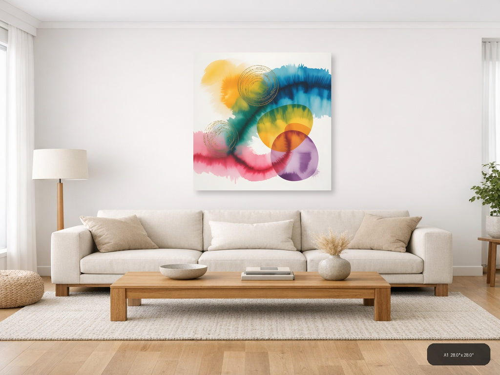 Colorful Watercolor Abstract Circles Wall Art — A1 / Living Room