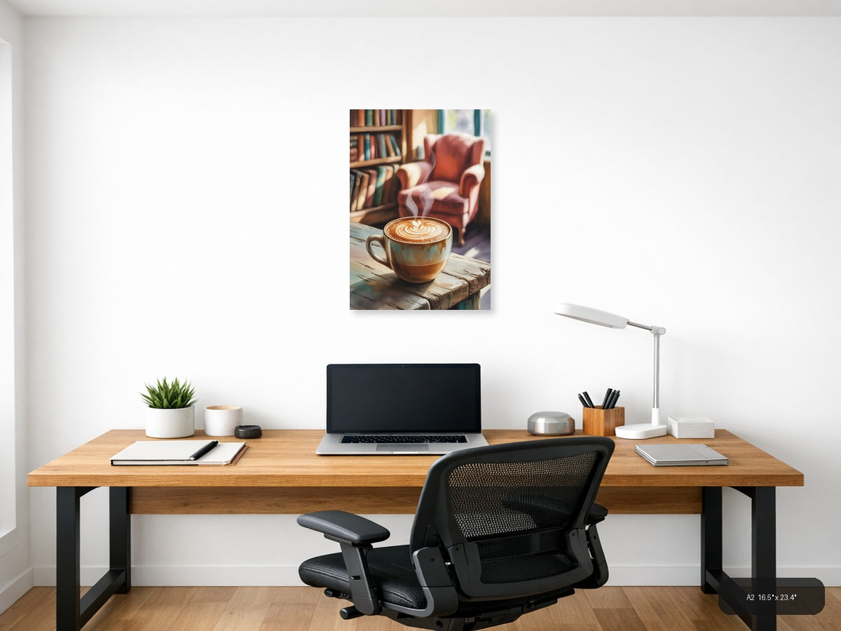 Cozy Library Latte Watercolor Wall Art — A2 / Office