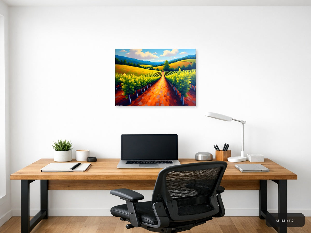 Vibrant Vineyard Landscape Abstract Wall Art — A3 / Office