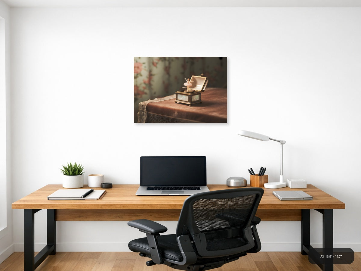 Vintage Music Box Ballerina Nostalgic Wall Art — A3 / Office