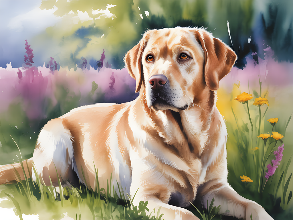Golden Labrador in Wildflower Meadow Watercolor Wall Art