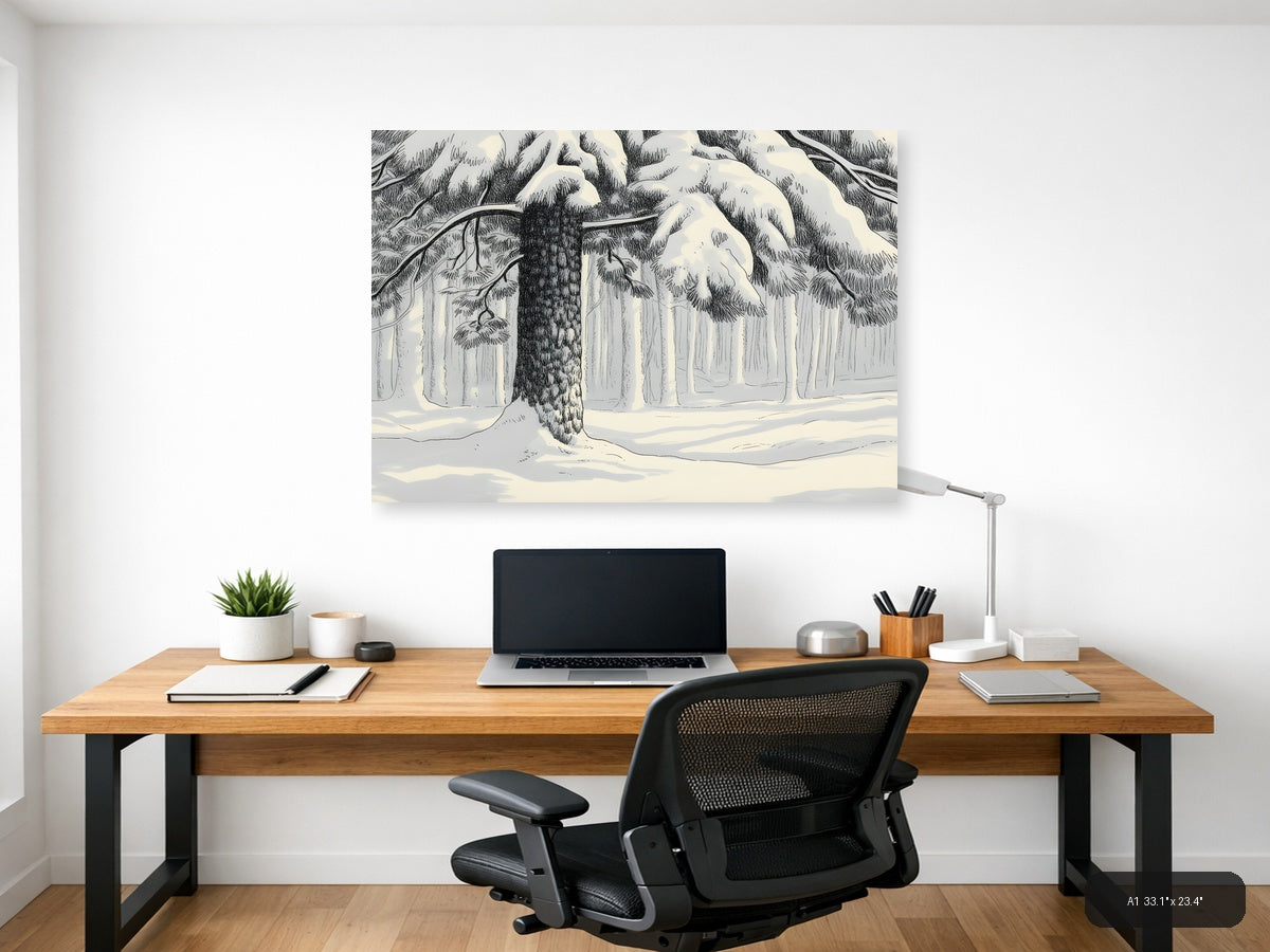 Winter Forest Snow Line Art Landscape Wall Art — A1 / Office