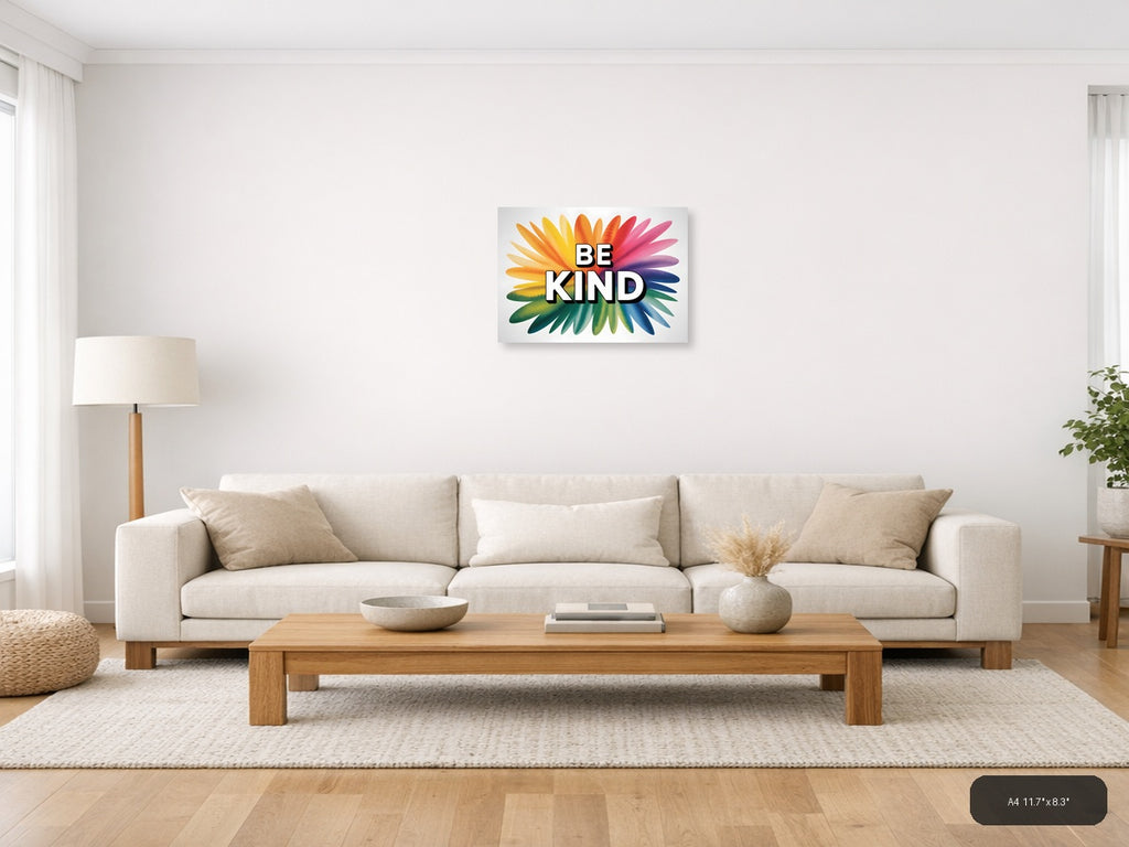 Be Kind Watercolor Rainbow Sunburst Wall Art — A4 / Living Room